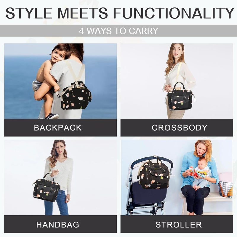 Mozzilog Small Diaper Bag Crossbody with Multi-Pocket, 4 in 1 Mini Travel Mommy Tote w/Shoulder for Stroller, Small Toddler Daiper Backpack with Insulated Pockets, Compact Baby Bag for Mom (Black Animal) - Image 2